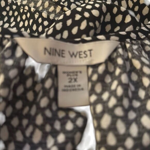 *New* Nine West Black Dot Abstract Button Front Balloon Sleeve Tunic Ladies 2X - Picture 3 of 12